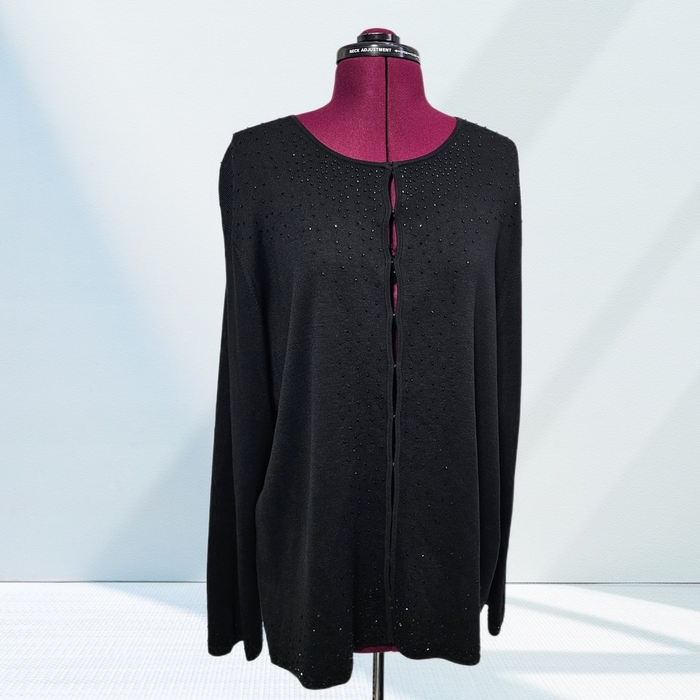 Rena Rowan Black Beaded Eye Hook Front Silk Cotton Cardigan